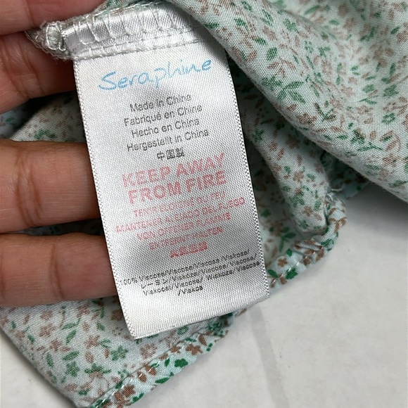 Seraphine Green Floral Button Front Maternity Dress Size 4 Short Sleeve Tiered - Picture 10 of 11